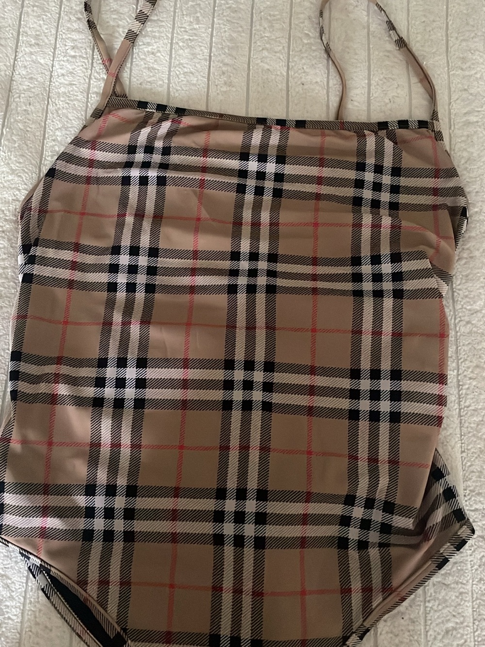 Burberry Beige Plaid Spaghetti-Strap Skirt